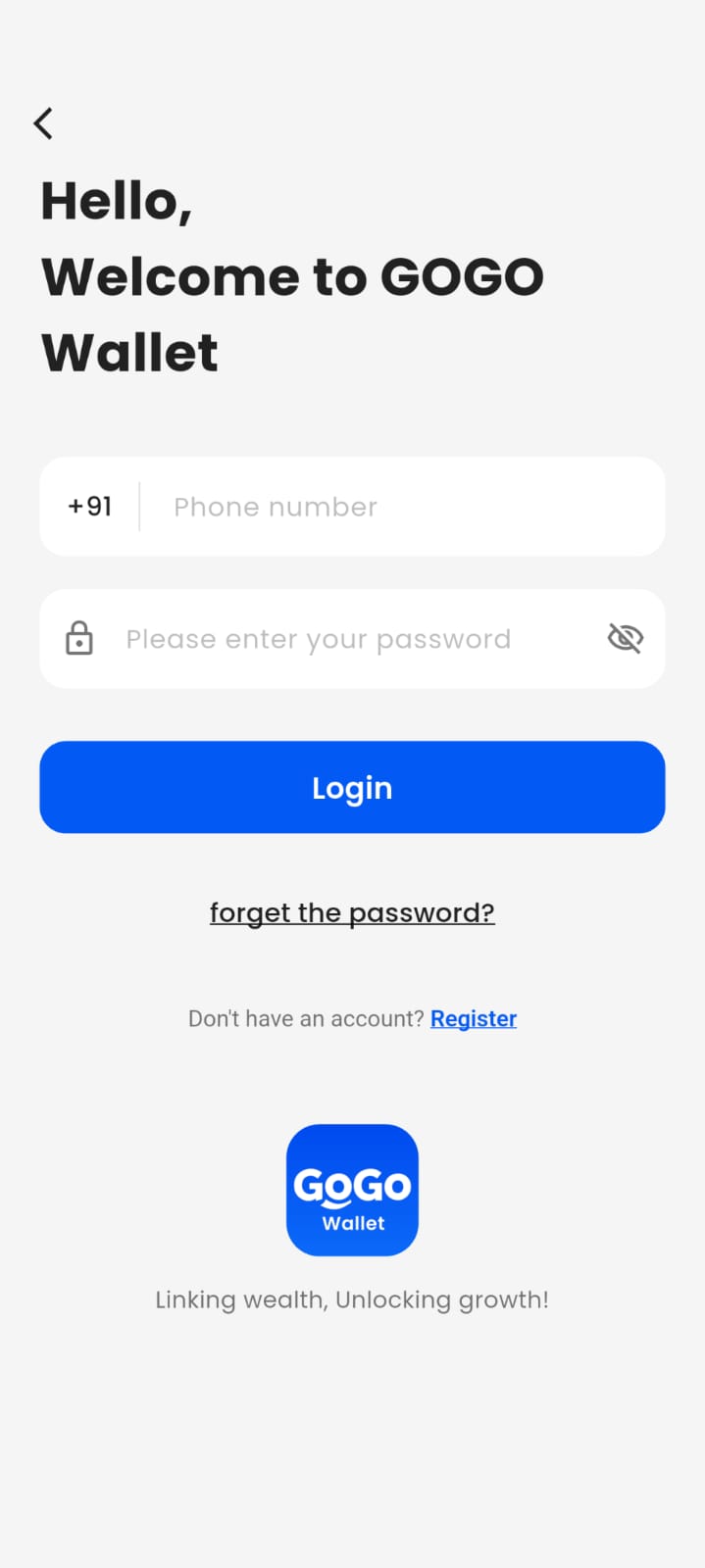 Gogowallet Login App Screenshot